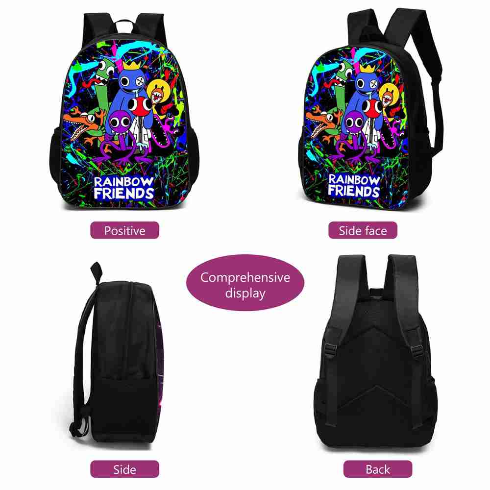 (rainbow friends set 01) 3Pcs/Set Rainbow Friends Kids Child Schoolbag Backpack Anime Game Rucksack Shoulder Crossbody Cartoon Lunch Bag Pencil Case High Capacity Schoolbag Boy And Girl Schoolbag