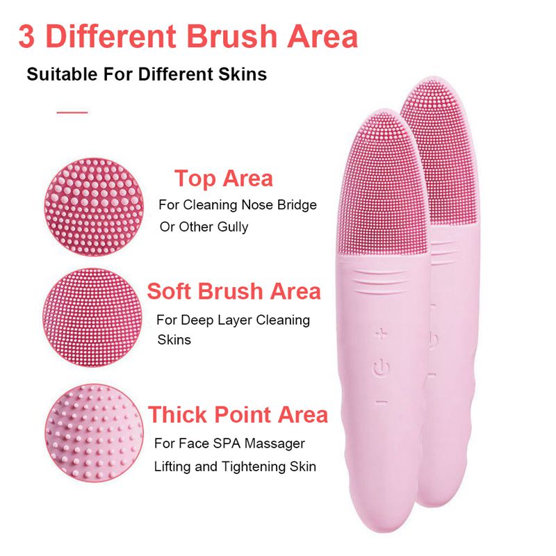 Mini Electric Facial Cleansing Brush Silicone Face Cleaner Deep Pore Cleaning Face Massage Skin Care Tool USB Charging Waterproof Wireless Charging