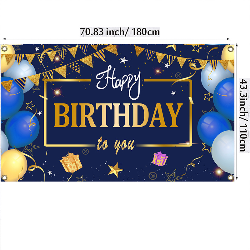 (110*180CM) Happy Birthday Banner Backdrop Glitter Birthday Backdrop Sign Party Supplies Photo Background for Children Men Women