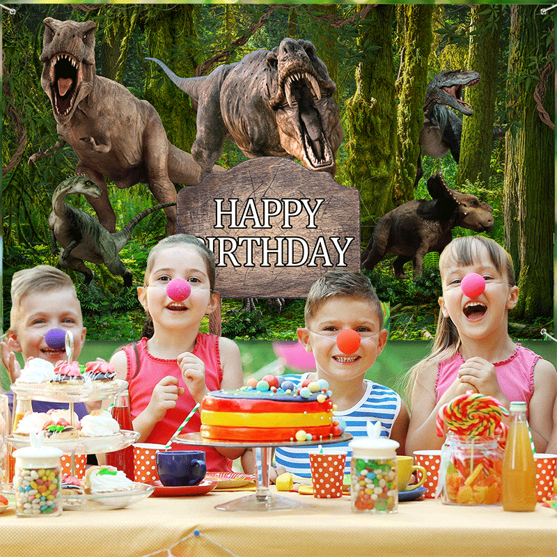 Dinosaur Theme Backdrop Banner Happy Birthday Photo Background Tropical Jungle Birthday Party Backdrop Decor for Kid Dinosaur Theme Birthday Party