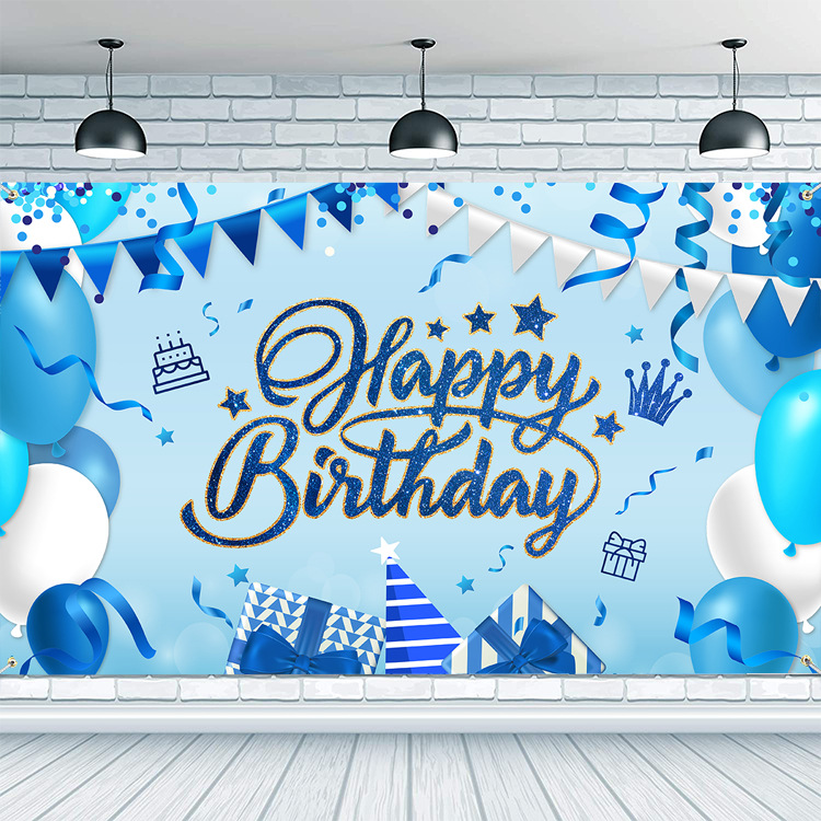 Happy Birthday Banner Backdrop Sign Decorations Backdrop Glitter Party Supplies Photo Background for Children Men Women