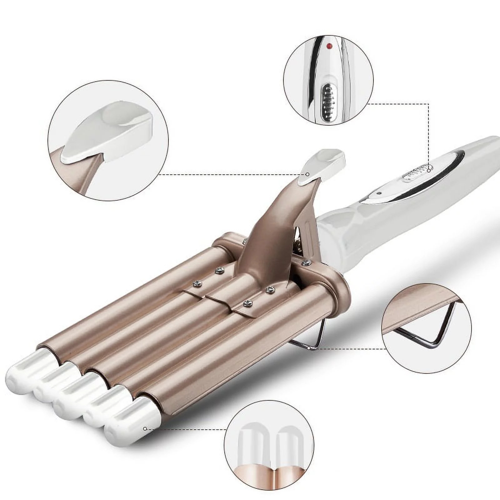 Hair Curlers 5 in 1 Curling Wand Set with Barrel Hair Crimper for Women Beach Waver Curling Iron Wand Fast Heating Hair Wand in All Hair Type Gold 22mm