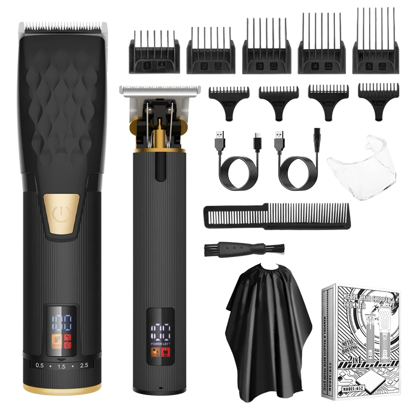 (Black) Professional High Power Hair Clipper Set for Men Barber Rechargeable Hair Trimmer Salon T Blade Trimmer Machine Tools