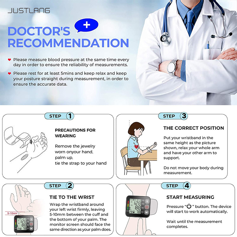 (White) Digital Wrist Blood Pressure Monitor With Large LCD Display BP Machine Cuff