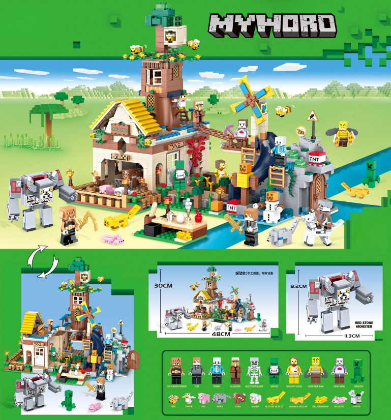Minecraft Stone House Village Building Kit Gift Idea for Kids Girls Boys Featuring Game Figures Building Blocks Compatable with Lego