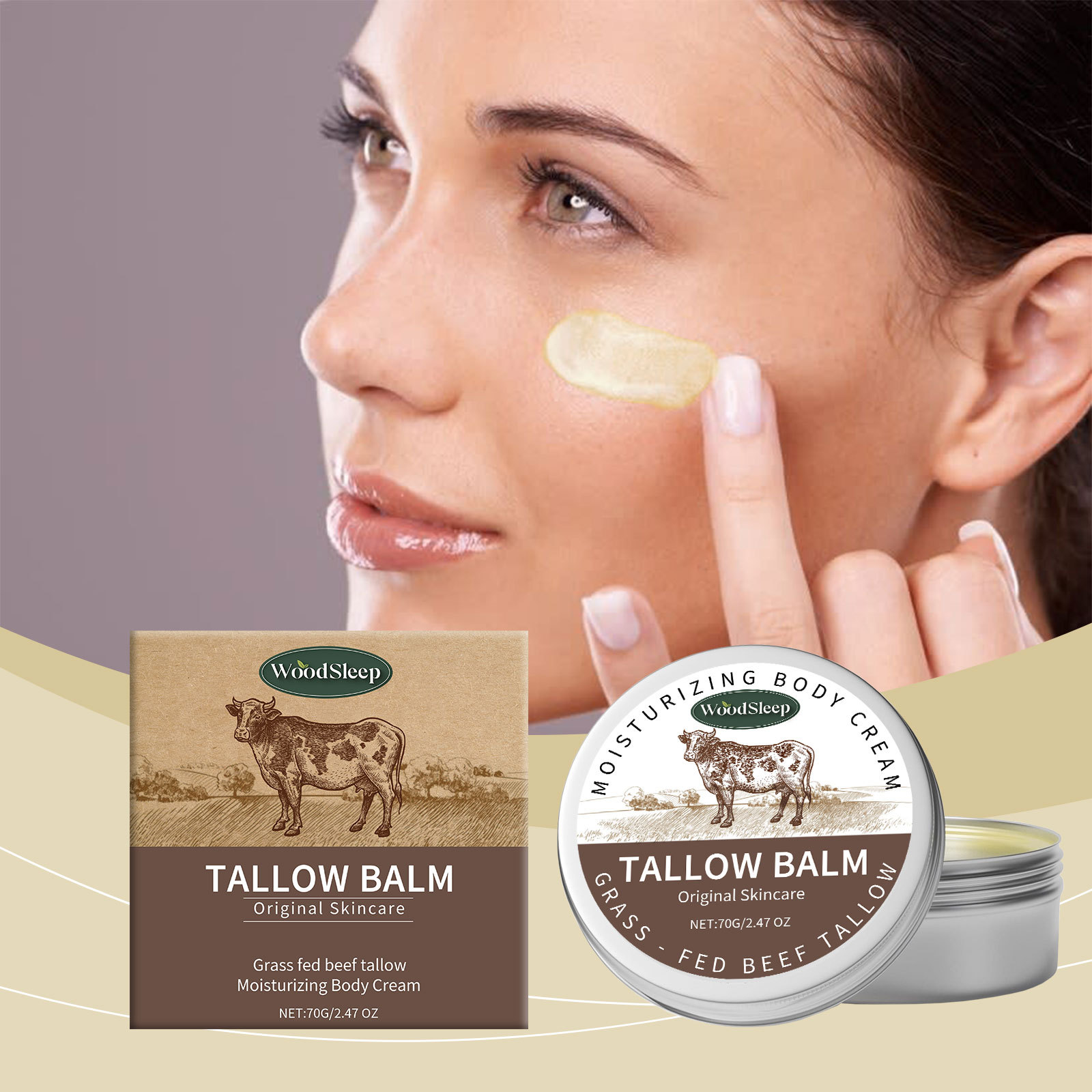 WoodSleep Beef Tallow Balm Moisturizer Sebum and Honey Cream Nourishing Softening Smoothing Relieve Dryness Face Body Cream Natural Beef Tallow Lotion