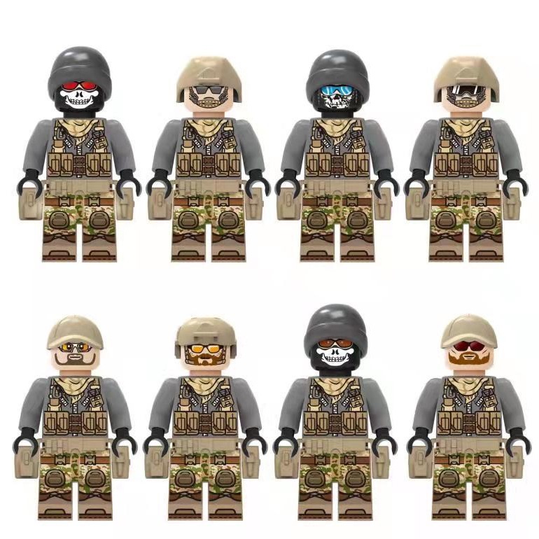 (8 Pcs Soldiers B) Army Soldiers Building Block Toys Commando Action Mini Figures with Multiple Military Weapons Accessories Role Play for Kids