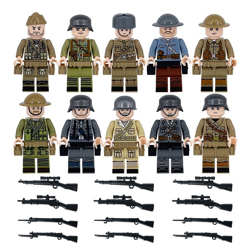 (8 Pcs Soldiers B) Army Soldiers Building Block Toys Commando Action Mini Figures with Multiple Military Weapons Accessories Role Play for Kids