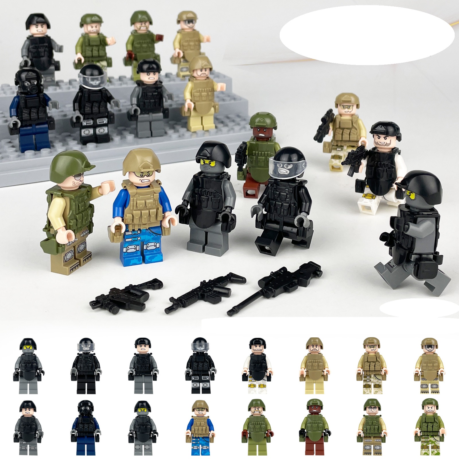 (8 Pcs Soldiers B) Army Soldiers Building Block Toys Commando Action Mini Figures with Multiple Military Weapons Accessories Role Play for Kids