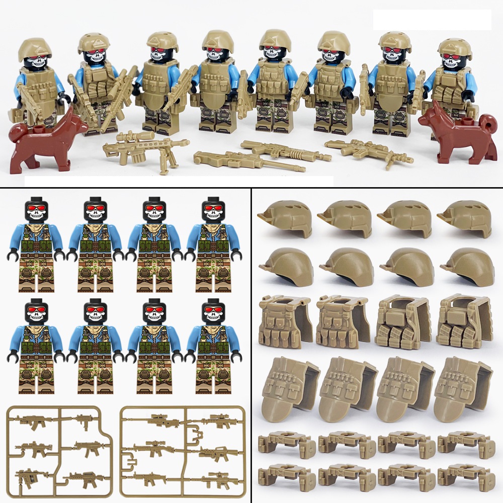 (8 Pcs Soldiers B) Army Soldiers Building Block Toys Commando Action Mini Figures with Multiple Military Weapons Accessories Role Play for Kids