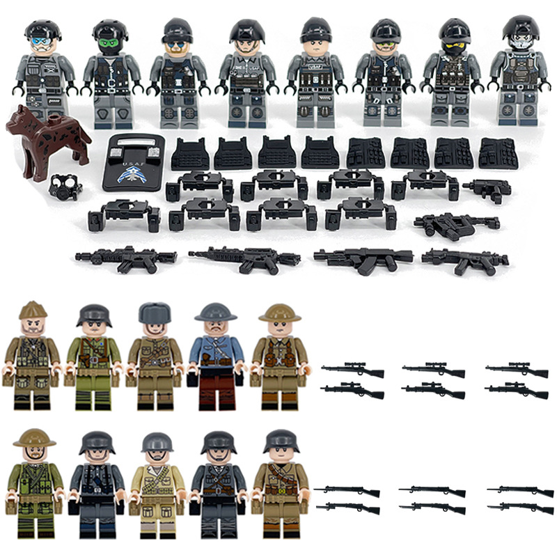 (8 Pcs Soldiers B) Army Soldiers Building Block Toys Commando Action Mini Figures with Multiple Military Weapons Accessories Role Play for Kids
