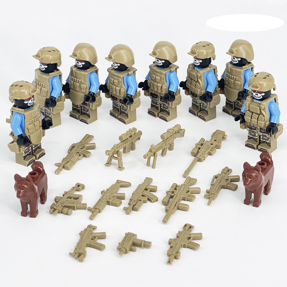 (8 Pcs Soldiers B) Army Soldiers Building Block Toys Commando Action Mini Figures with Multiple Military Weapons Accessories Role Play for Kids