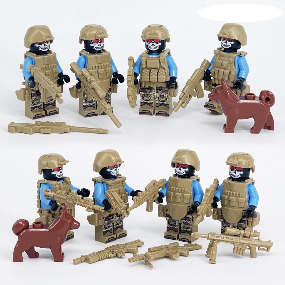 (8 Pcs Soldiers B) Army Soldiers Building Block Toys Commando Action Mini Figures with Multiple Military Weapons Accessories Role Play for Kids