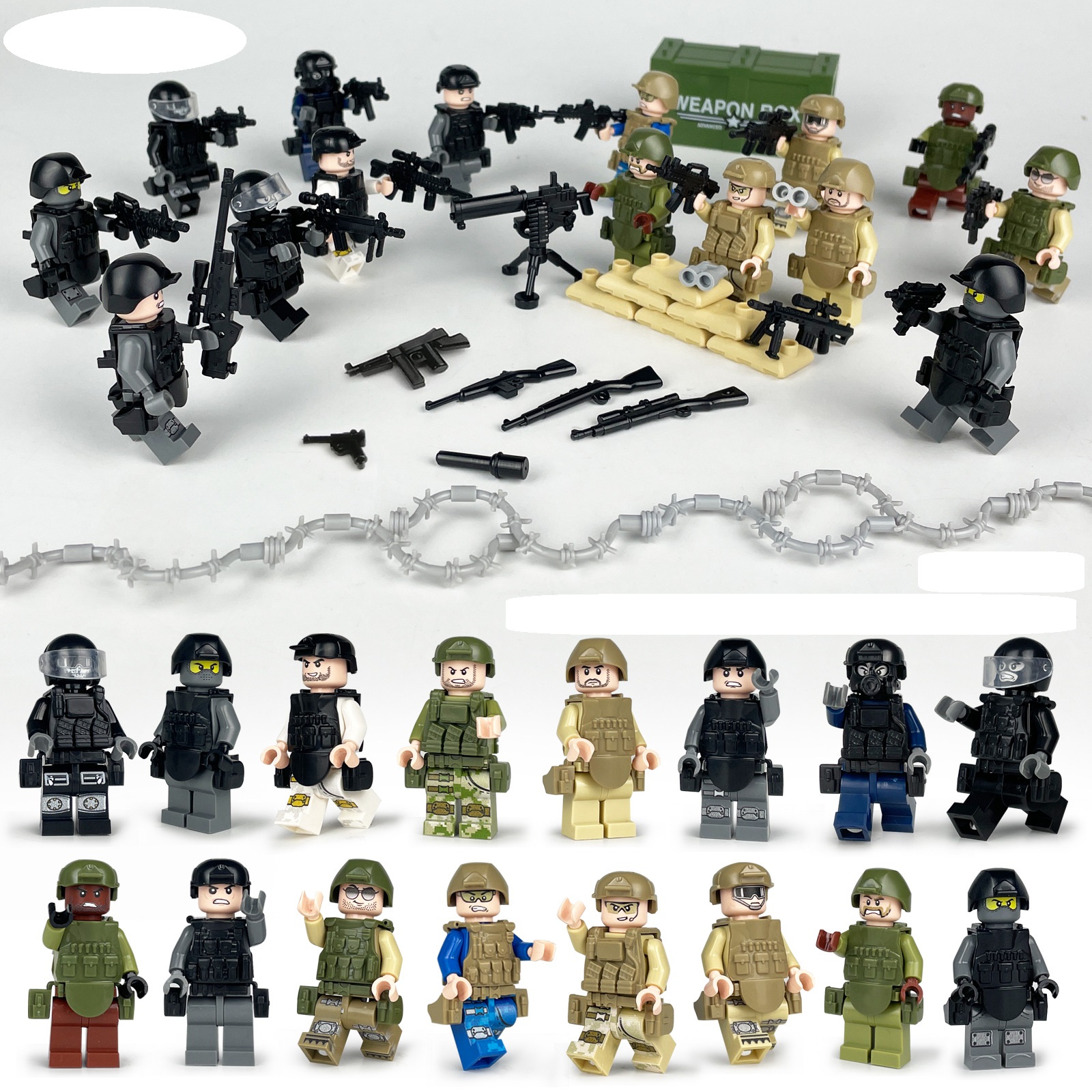 (8 Pcs Soldiers B) Army Soldiers Building Block Toys Commando Action Mini Figures with Multiple Military Weapons Accessories Role Play for Kids