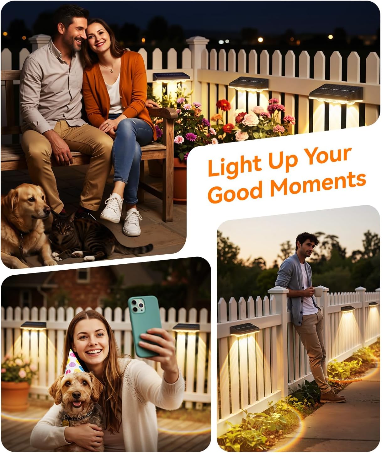 (4PCS) Solar Fence Lights 5-Convex Lens Garden Fence Lights Solar Powered IP65 Waterproof 9 Colors 10 Modes RGB Wall Solar Lights Outdoor Lights for Yard Patio Pathway