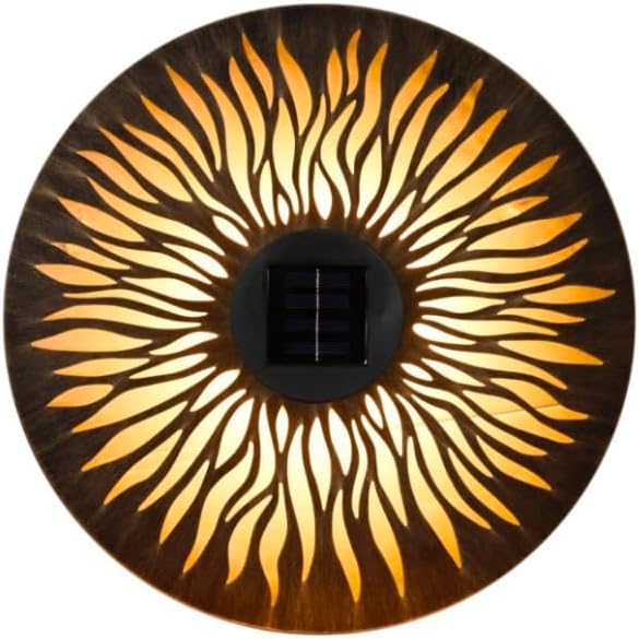  Solar Powered Metal Sun Wall Lamp Solar Garden Ornaments Metal Light Up 38cm 10 LEDs Sun Wall Art for Garden LED Light Outdoor Decorative Automatic 8 Hours Lig