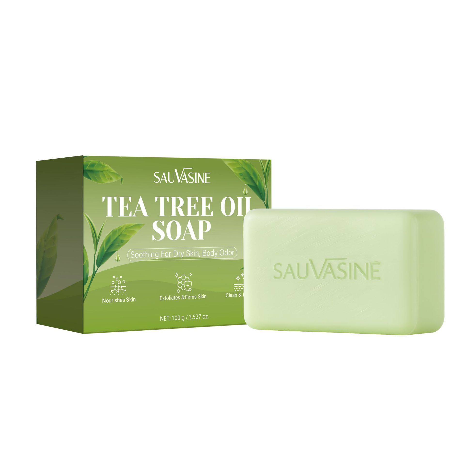 Sauvasine Tea Tree Oil Soap Bar Natural Cleansing for Daily Body Care Home Use 100g