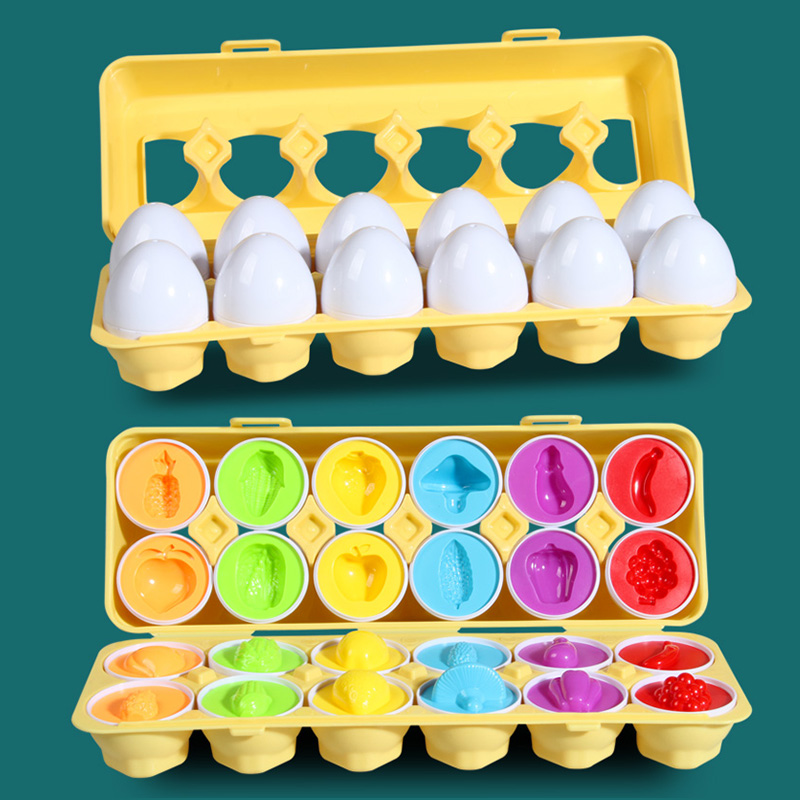 (Dinosaur) 12 Matching Eggs Montessori Sensory Baby Toys Easter Eggs Chicken Colors Shapes Sorter Learning Educational Toy For  Kids Gifts