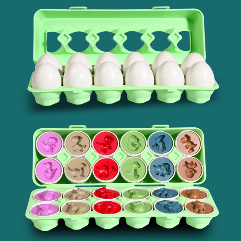 (Dinosaur) 12 Matching Eggs Montessori Sensory Baby Toys Easter Eggs Chicken Colors Shapes Sorter Learning Educational Toy For  Kids Gifts