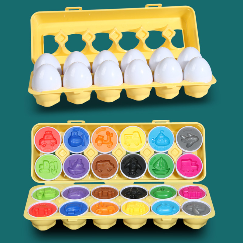 (Dinosaur) 12 Matching Eggs Montessori Sensory Baby Toys Easter Eggs Chicken Colors Shapes Sorter Learning Educational Toy For  Kids Gifts