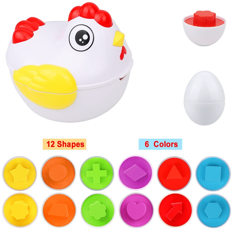 (Dinosaur) 12 Matching Eggs Montessori Sensory Baby Toys Easter Eggs Chicken Colors Shapes Sorter Learning Educational Toy For  Kids Gifts
