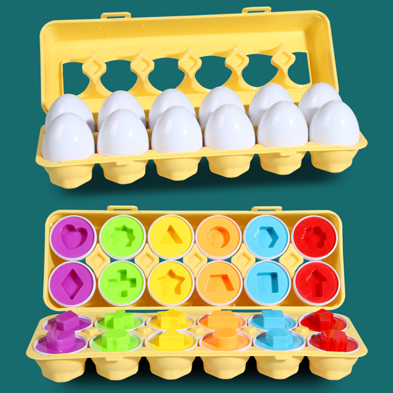 (Dinosaur) 12 Matching Eggs Montessori Sensory Baby Toys Easter Eggs Chicken Colors Shapes Sorter Learning Educational Toy For  Kids Gifts