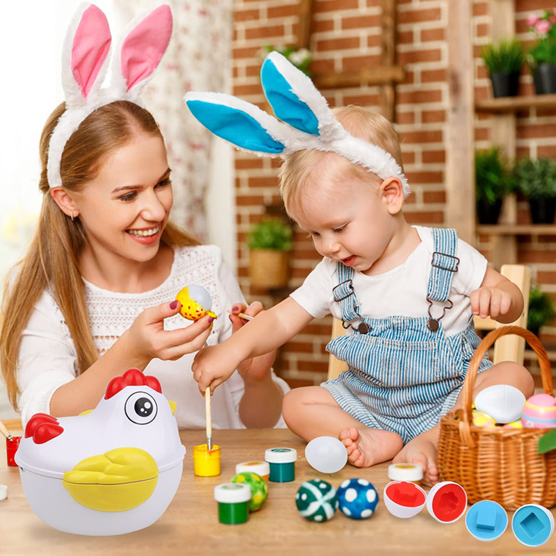 (Dinosaur) 12 Matching Eggs Montessori Sensory Baby Toys Easter Eggs Chicken Colors Shapes Sorter Learning Educational Toy For  Kids Gifts