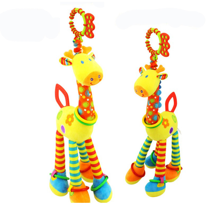 (PR 165) New Soft Cute Giraffe Animal Handbells Rattles Mobile Plush Infant Baby Handle Toys Hot Selling WIth Teether Newborn Baby Gifts