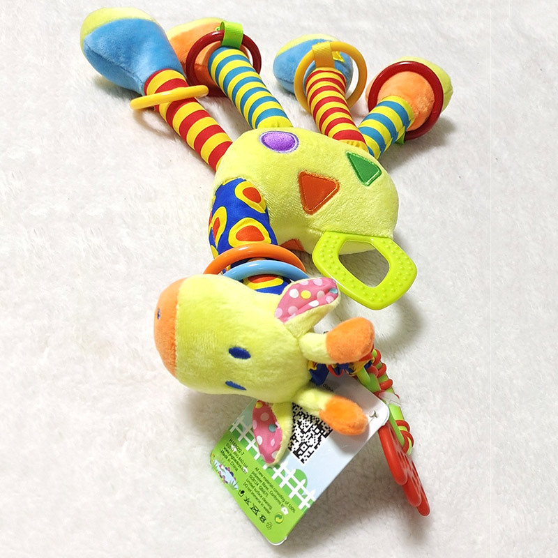 (PR 165) New Soft Cute Giraffe Animal Handbells Rattles Mobile Plush Infant Baby Handle Toys Hot Selling WIth Teether Newborn Baby Gifts