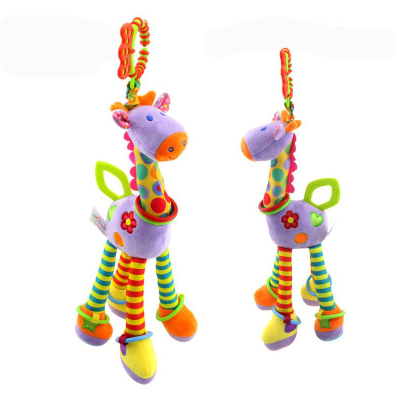 (PR 165) New Soft Cute Giraffe Animal Handbells Rattles Mobile Plush Infant Baby Handle Toys Hot Selling WIth Teether Newborn Baby Gifts