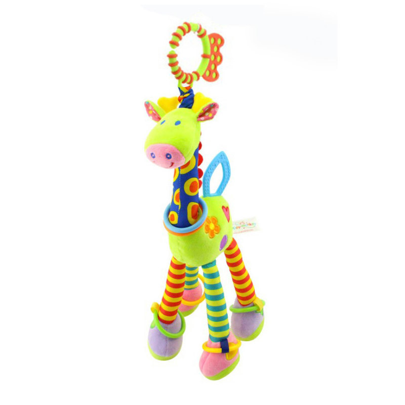(PR 165) New Soft Cute Giraffe Animal Handbells Rattles Mobile Plush Infant Baby Handle Toys Hot Selling WIth Teether Newborn Baby Gifts