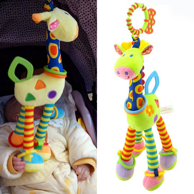 (PR 165) New Soft Cute Giraffe Animal Handbells Rattles Mobile Plush Infant Baby Handle Toys Hot Selling WIth Teether Newborn Baby Gifts