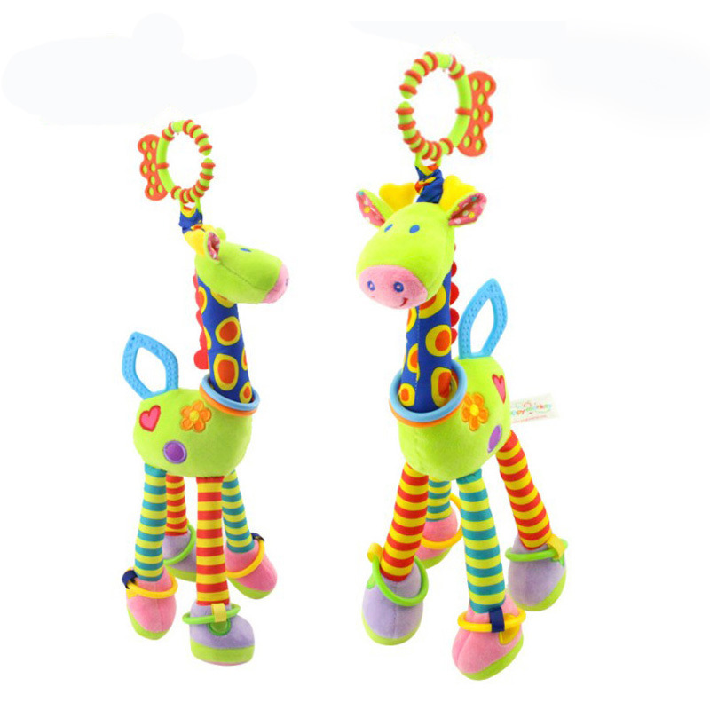 (PR 165) New Soft Cute Giraffe Animal Handbells Rattles Mobile Plush Infant Baby Handle Toys Hot Selling WIth Teether Newborn Baby Gifts