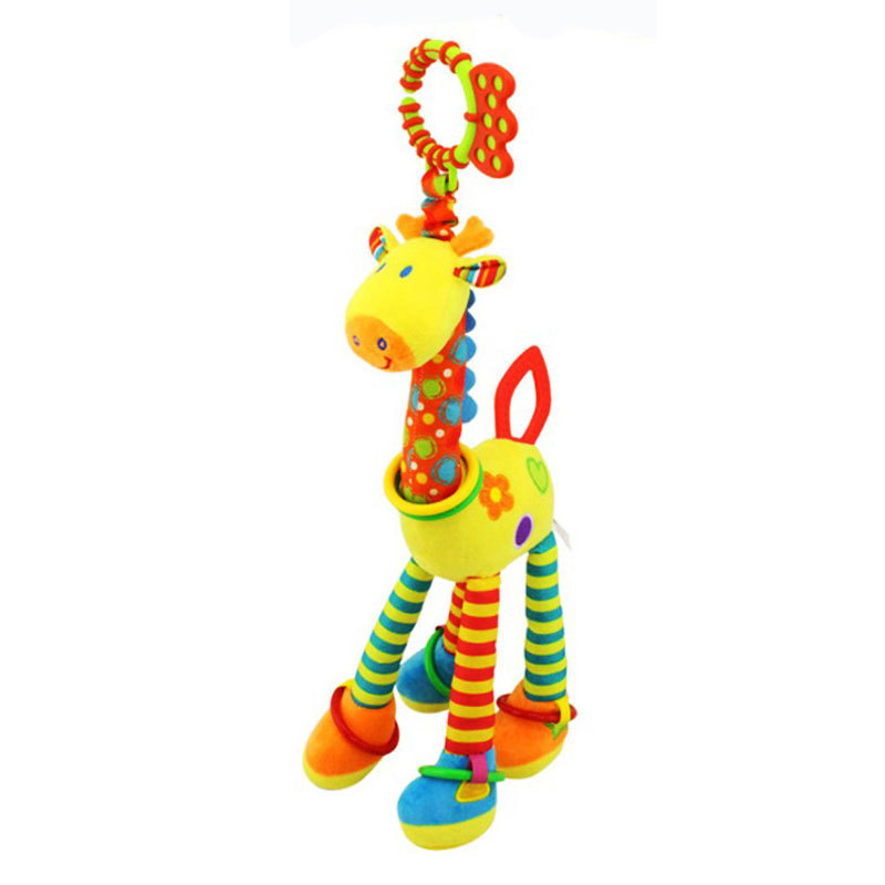 (PR 165) New Soft Cute Giraffe Animal Handbells Rattles Mobile Plush Infant Baby Handle Toys Hot Selling WIth Teether Newborn Baby Gifts