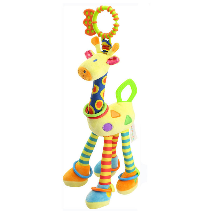 (PR 165) New Soft Cute Giraffe Animal Handbells Rattles Mobile Plush Infant Baby Handle Toys Hot Selling WIth Teether Newborn Baby Gifts