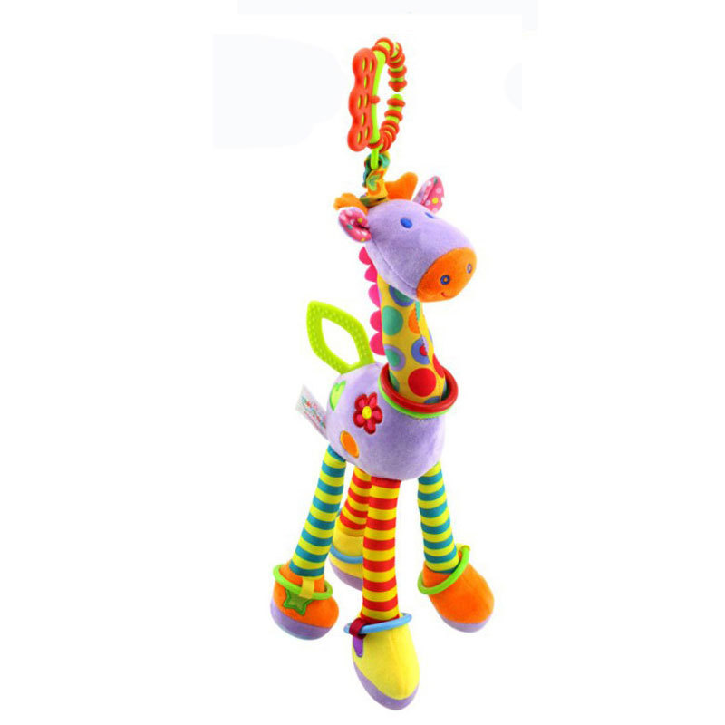 (PR 165) New Soft Cute Giraffe Animal Handbells Rattles Mobile Plush Infant Baby Handle Toys Hot Selling WIth Teether Newborn Baby Gifts