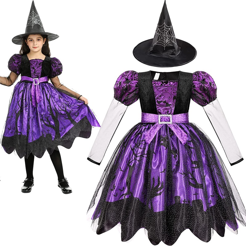 (L) Witch Halloween Costume European And American Kids Cosplay Anime Outfit Luminous Role Play Attire
