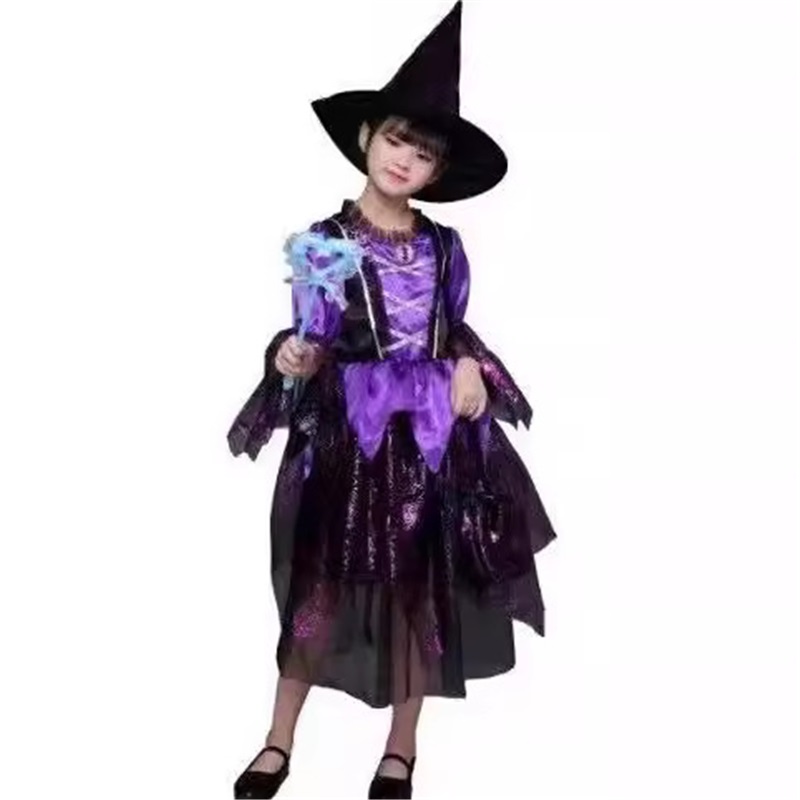 (L) Witch Halloween Costume European And American Kids Cosplay Anime Outfit Luminous Role Play Attire
