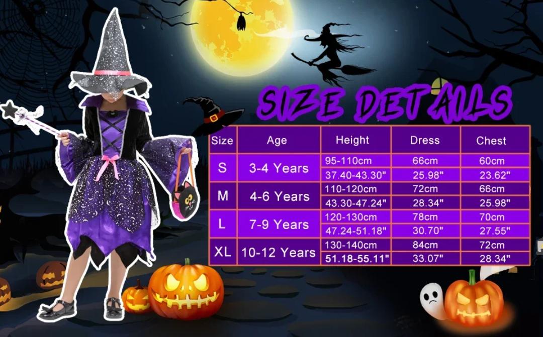 (M) Witch Halloween Costume European And American Kids Cosplay Anime Outfit Luminous Role Play Attire