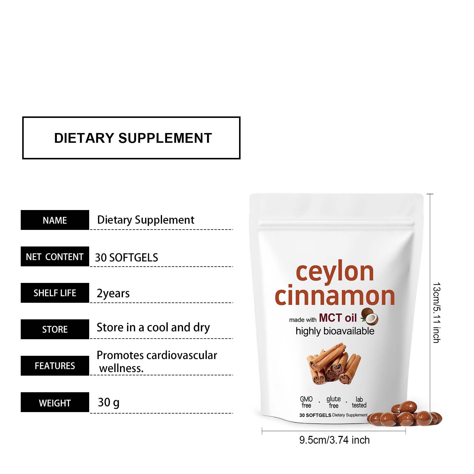 Ceylon Cinnamon Soft Capsules Daily Energy Balance Dietary Supplement Body Care Comfort Mood Boost Vitality Nutrient Support