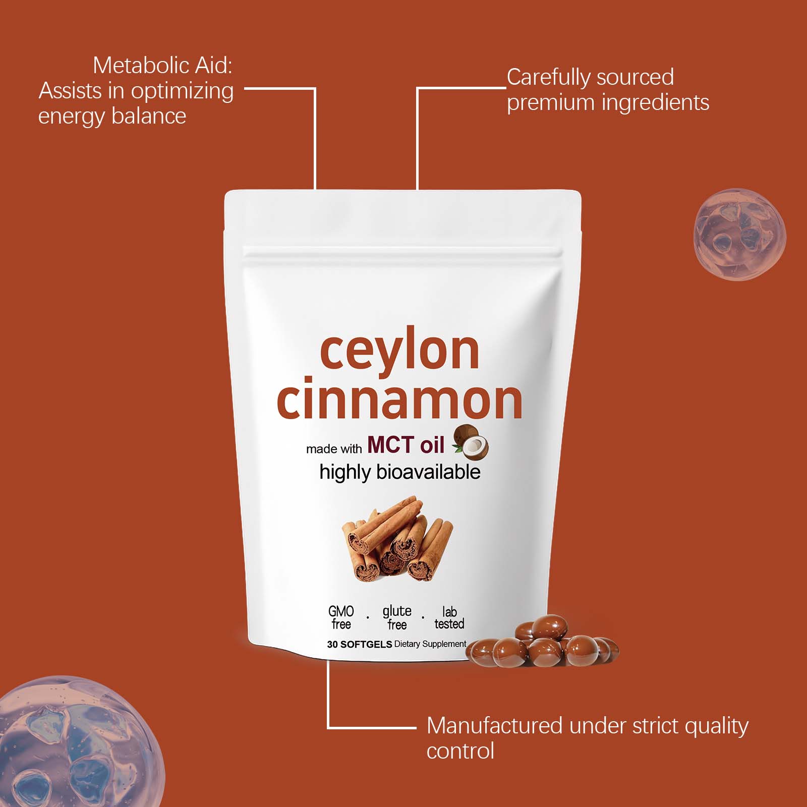 Ceylon Cinnamon Soft Capsules Daily Energy Balance Dietary Supplement Body Care Comfort Mood Boost Vitality Nutrient Support
