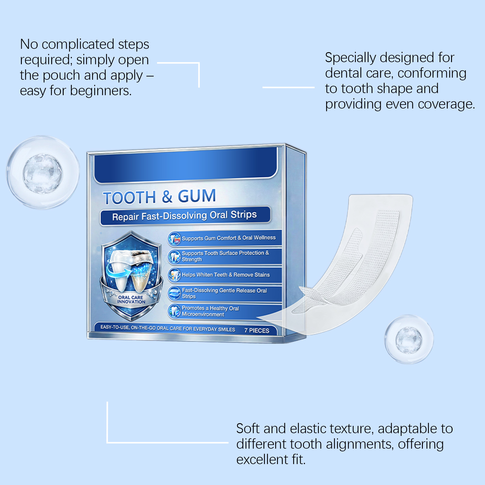 Clean Teeth Strips Daily Care Gentle Cleansing Comfortable Fit Tooth Stain Removal Bright Smile Oral Care Soft Dental Surface Whitening