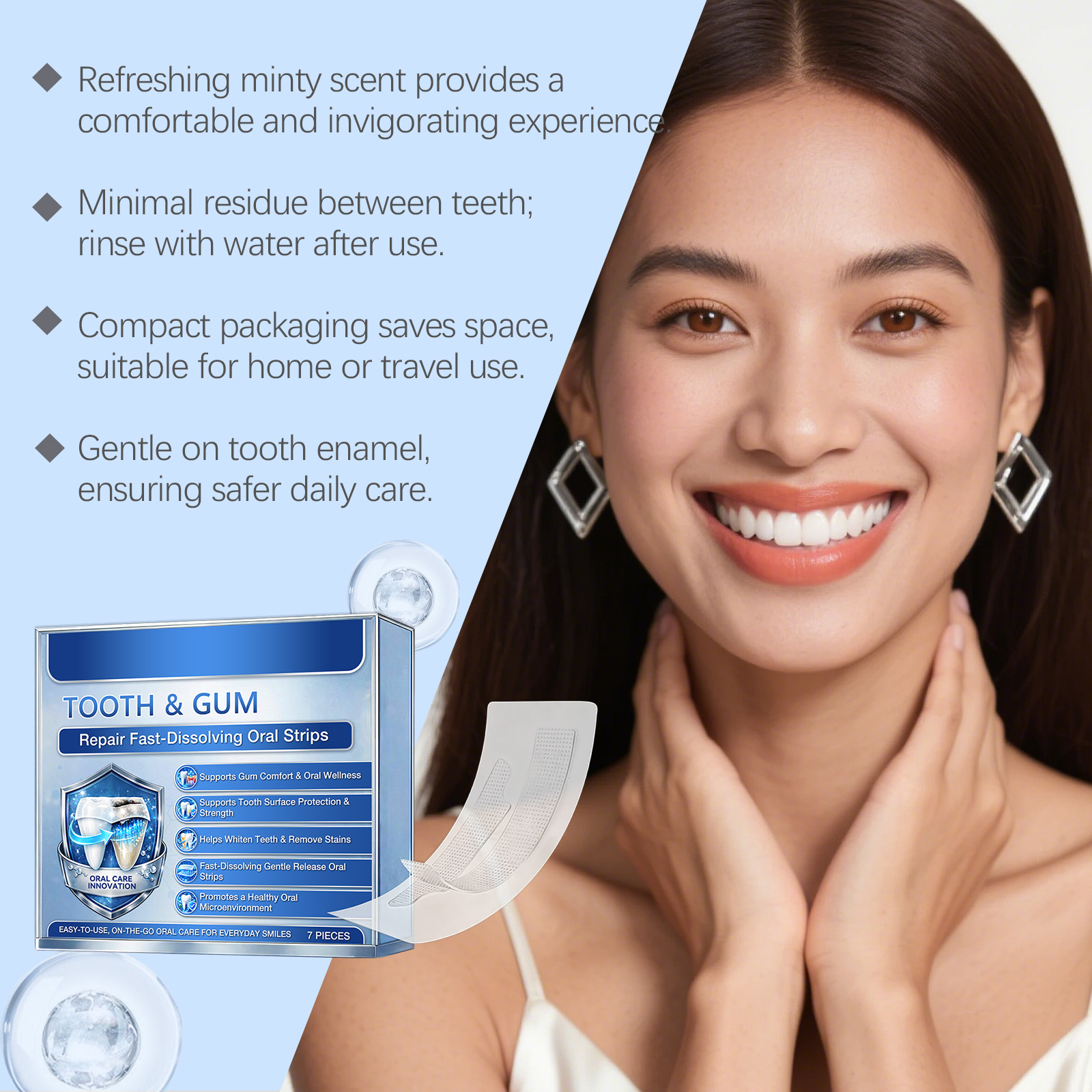 Clean Teeth Strips Daily Care Gentle Cleansing Comfortable Fit Tooth Stain Removal Bright Smile Oral Care Soft Dental Surface Whitening
