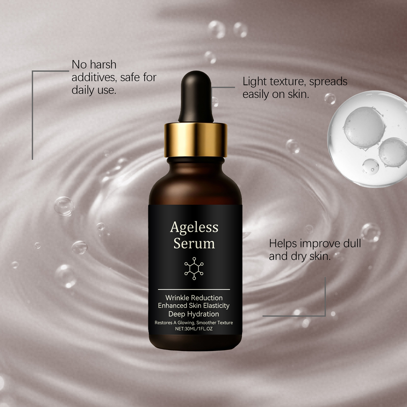 Nourishing Moisturizing Essence Liquid Daily Hydrating Elastic Delicate Soft Smooth Facial Skin Care Serum Deep Gentle Bright Repair Balance Lock Water