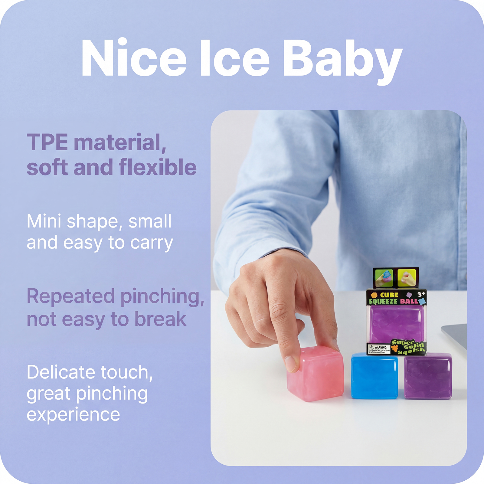(Purple) Mini Ice Cube Blue Stress Relief Squishy Fingertip Sensory Portable Leisure Small Play Item For Daily Fun Pastime