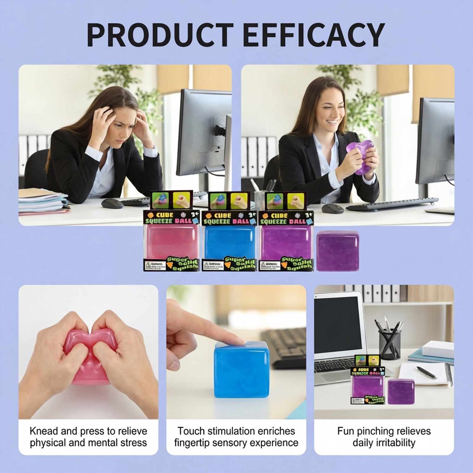(Purple) Mini Ice Cube Blue Stress Relief Squishy Fingertip Sensory Portable Leisure Small Play Item For Daily Fun Pastime