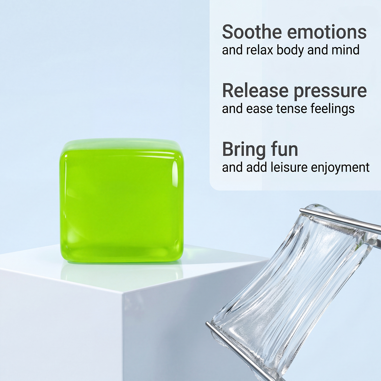 (Green) Mini Ice Cube Blue Stress Relief Squishy Fingertip Sensory Portable Leisure Small Play Item For Daily Fun Pastime
