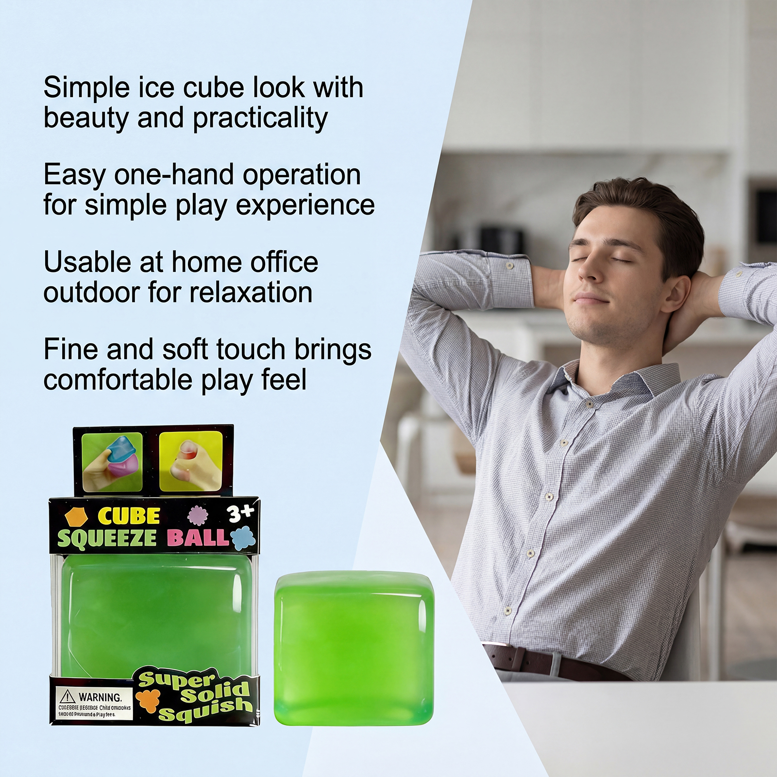 (Green) Mini Ice Cube Blue Stress Relief Squishy Fingertip Sensory Portable Leisure Small Play Item For Daily Fun Pastime
