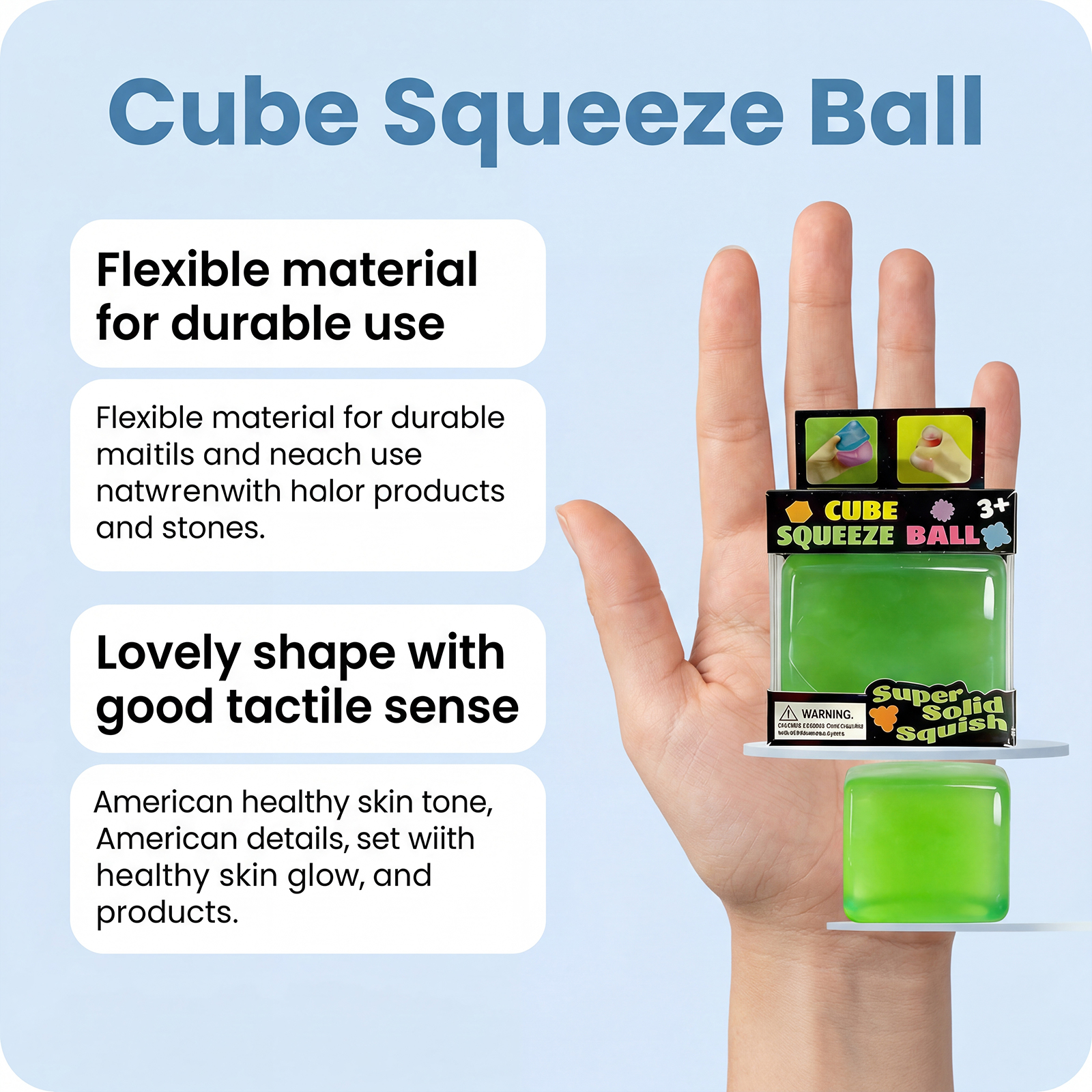 (Green) Mini Ice Cube Blue Stress Relief Squishy Fingertip Sensory Portable Leisure Small Play Item For Daily Fun Pastime