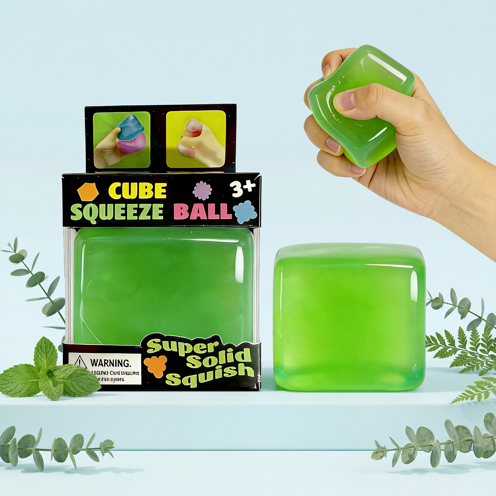 (Green) Mini Ice Cube Blue Stress Relief Squishy Fingertip Sensory Portable Leisure Small Play Item For Daily Fun Pastime